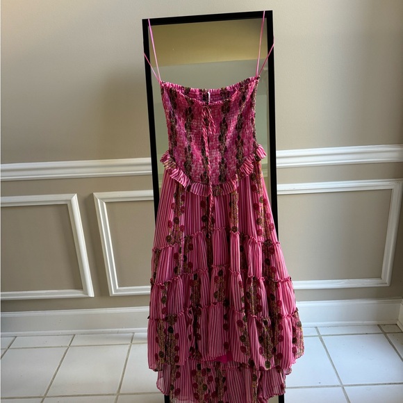 Free People Alejandra Midi Dress Pink Floral Tiered Size M-read - Picture 7 of 9